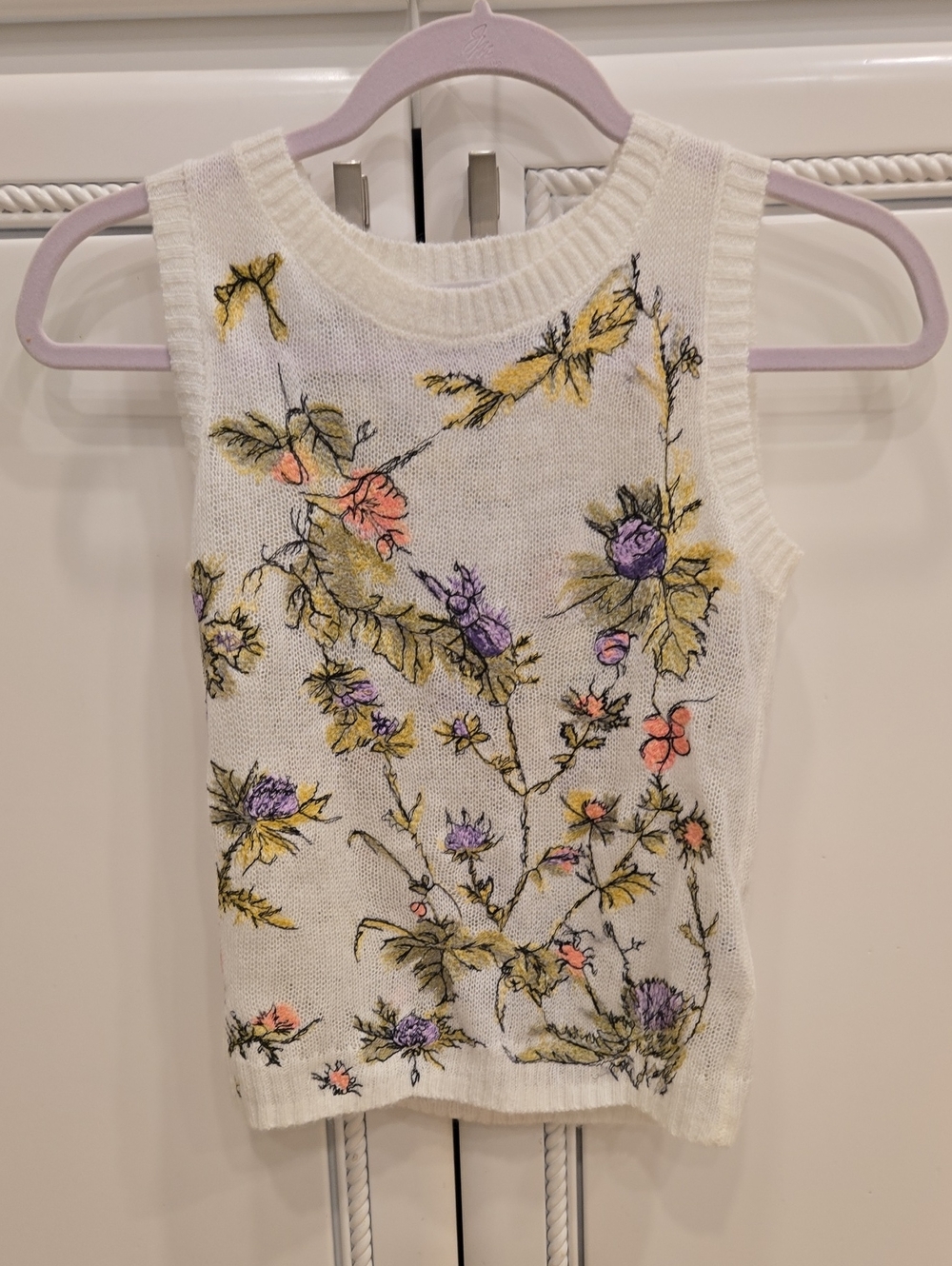 Dior Cream Floral Knit Tank with Yellow, Purple & Pink Accents